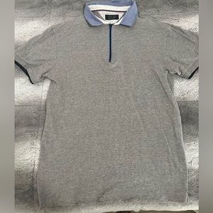 ZARA Man Gray Zip Mens Polo Shirt size Small! Grey